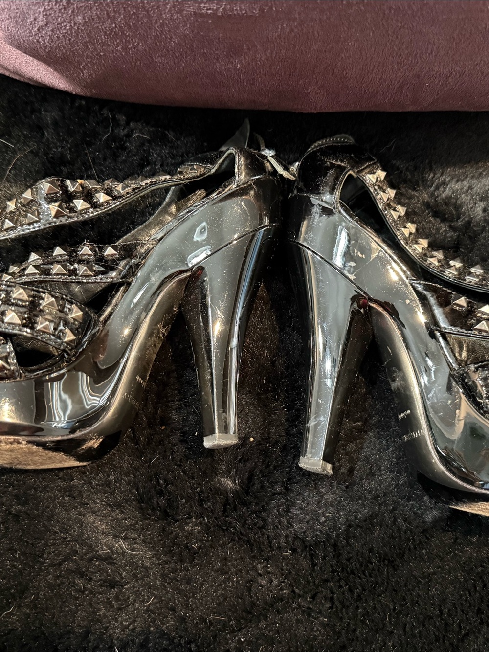 Studded Black Burberry prorsum Patent High Heel Sandals - Women
